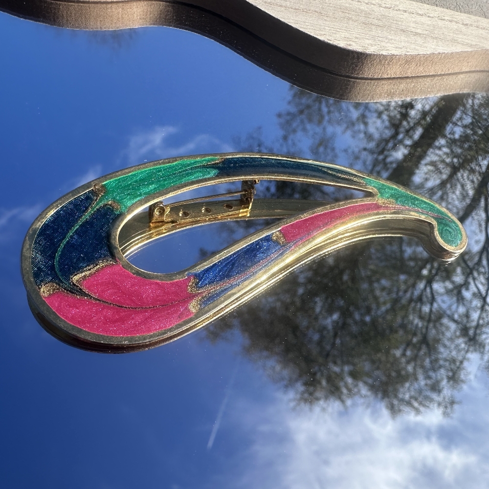 Vibrant Gold-Edged Brooch with Multicolor Enamel